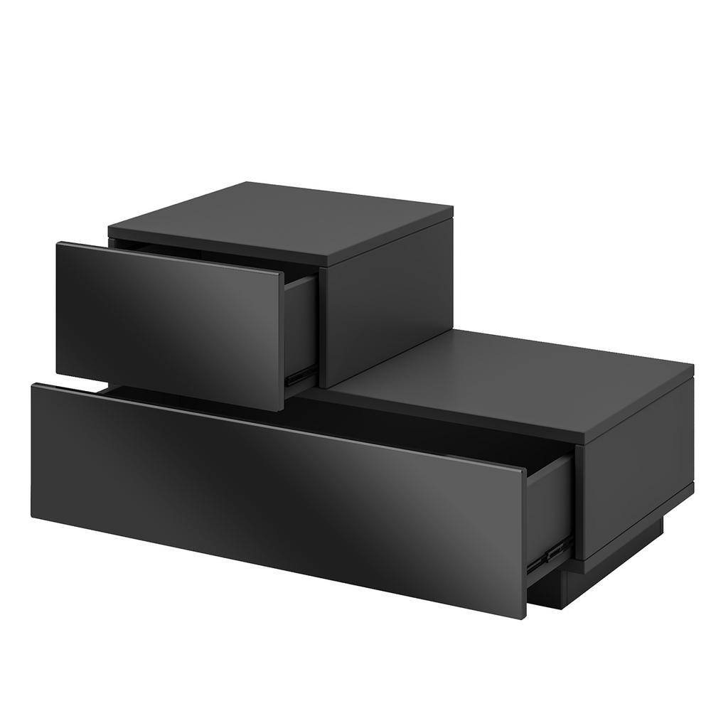 WOODYHOME 2Drawer LED Black Nightstand 16.1 in. H x 27.6 in. W x 13.8