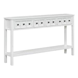 60 in. Antique White Rectangle Wood Console Table with two Different Size Drawers and Bottom Shelf for Storage