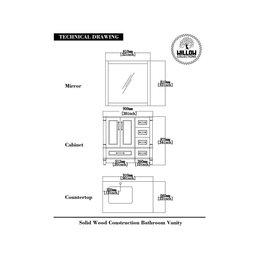 Aberdeen 36'' White Carrara Quartz Single Bathroom Vanity