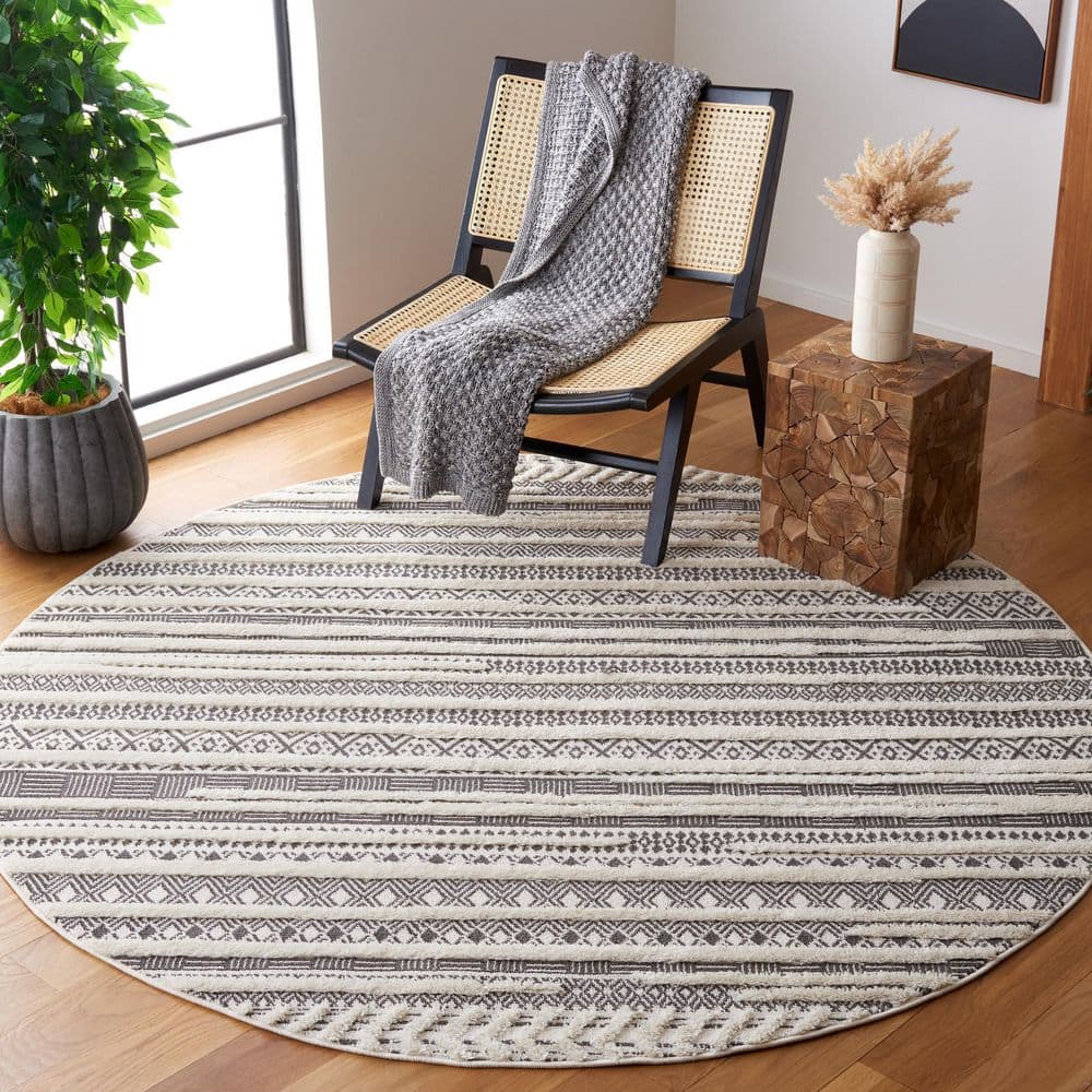 Urban 7 ft. x 7 ft. Gray/Ivory Striped High-Low Round Area Rug price history on PriceWatchPro