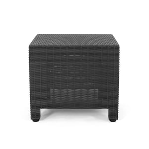 Waverly 17 in. Dark Grey Square Faux Wicker Outdoor Patio Side Table