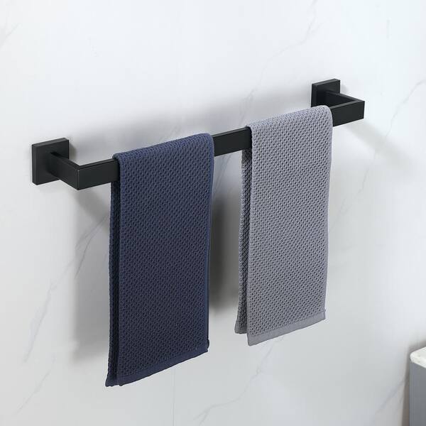 Bath 24 in. Wall Mounted Towel Bar Square Towel Rack Towel Holder in Matte Black