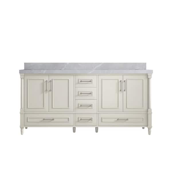Willow Collections Hudson 72 in. Double Sink Freestanding Alabaster Bath Vanity with Pearl Gray Quartz Top Unassembled