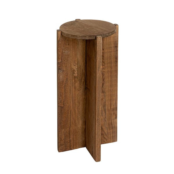 Theodore 13.8 in. Dark Brown Stained Round Paulownia Wood End Table