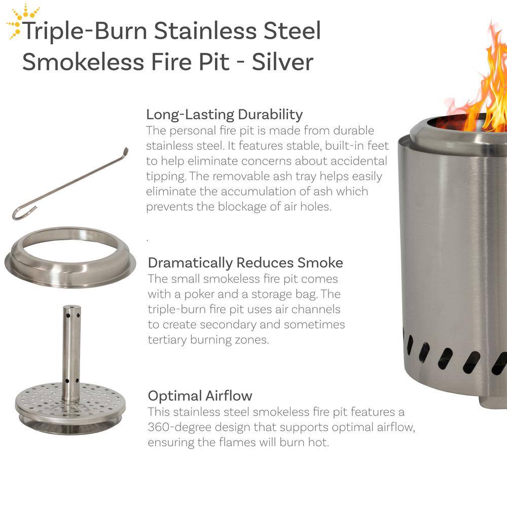 Compact Stainless Steel Smokeless Tabletop Fire Pit with Triple Burn Design