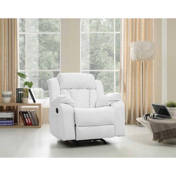 AndMakers Daria White Faux Leather Upholstery Reclining Chair PF