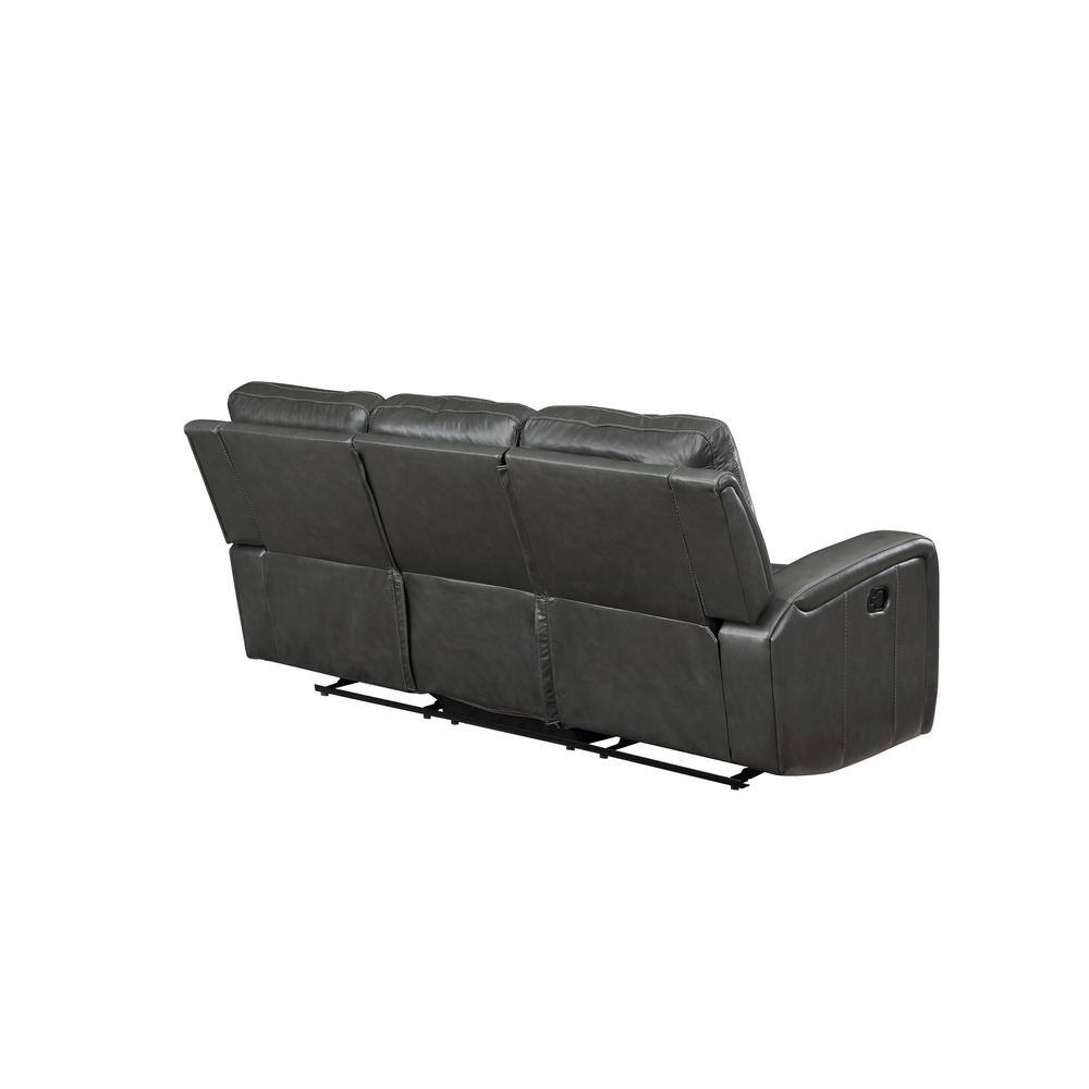 Dark Gray Leather Reclining Sofa with Track Arms