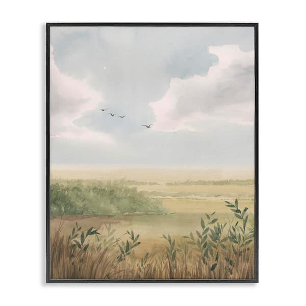 Stupell Industries Birds over Grasslands by Grace Popp Black Framed Nature Giclee Art Print 30 in. x 24 in.