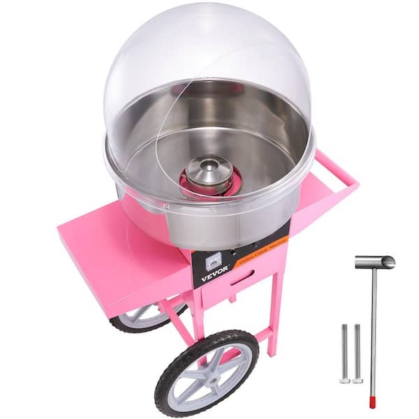VEVOR Electric Cotton Candy Machine Cart with Bubble Cover Shield, 1000-Watt Commercial Floss Maker with Stainless Steel Bowl