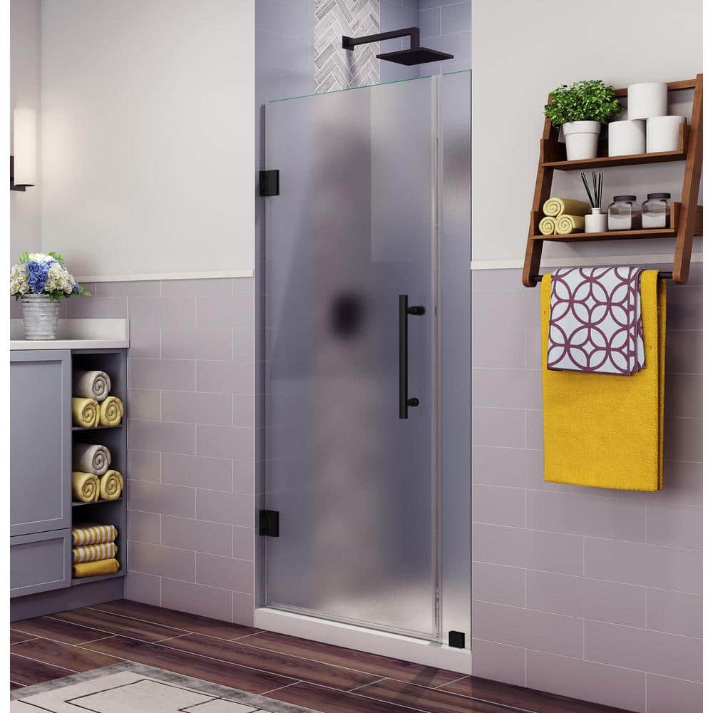 Belmore Matte Black Frameless Frosted Glass Hinged Shower Door