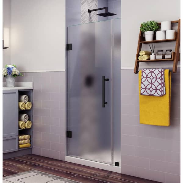 Aston Belmore 41.25 in. to 42.25 in. x 72 in. Frameless Hinged Shower Door with Frosted Glass in Matte Black