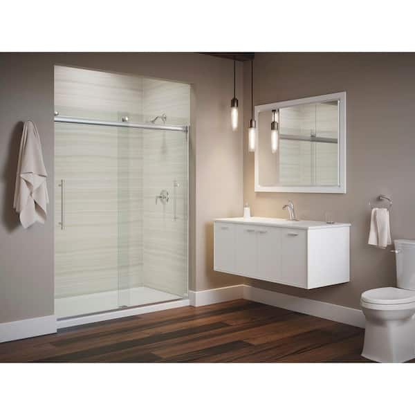 KOHLER Elmbrook 55-60 in. W x 74 in. H Sliding Frameless Shower Door in Bright Polished Silver with Crystal Clear Glass
