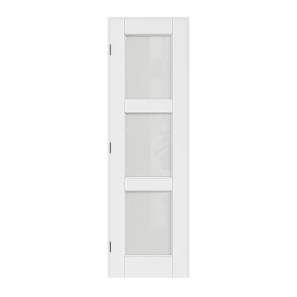 24 in. x 80 in. 3-Lite Frosted Glass Right White Solid Core Glass Single Prehung Interior Door with Quick Assemble Jamb