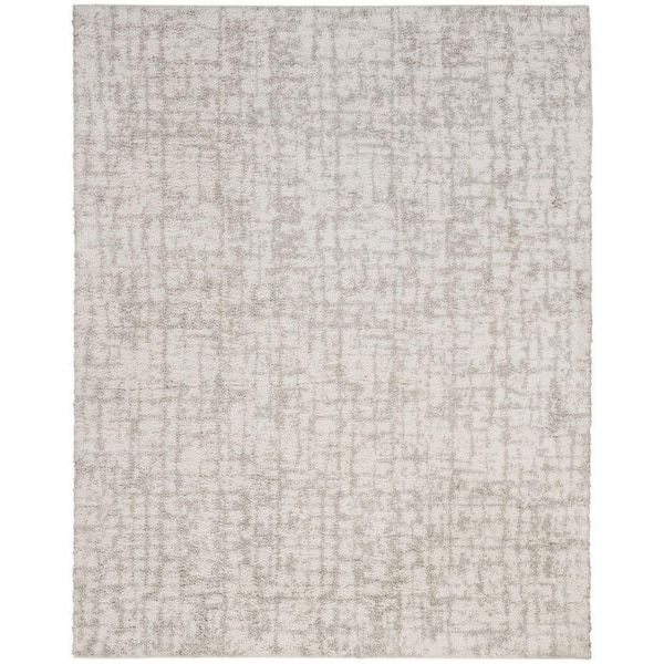 Modern Shag Ivory Grey 8 ft. x 10 ft. Abstract Contemporary Area Rug