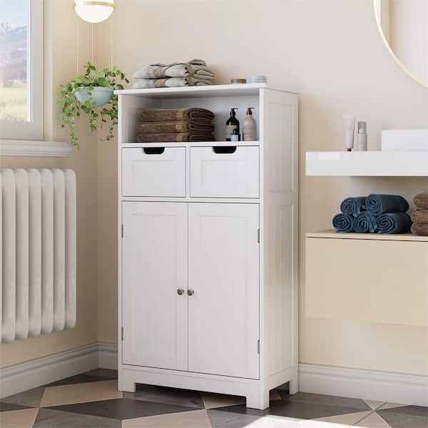 Dracelo 23.62 in. W x 11.81 in. D x 27.56 in. H White Bathroom Storage Linen Cabinet with 3 Drawers and Two Layers