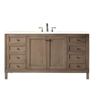 Chicago 60 in. W x 23.5 in. D x 33.8 in. H Single Bath Vanity in Whitewashed Walnut with Marfil Quartz Top