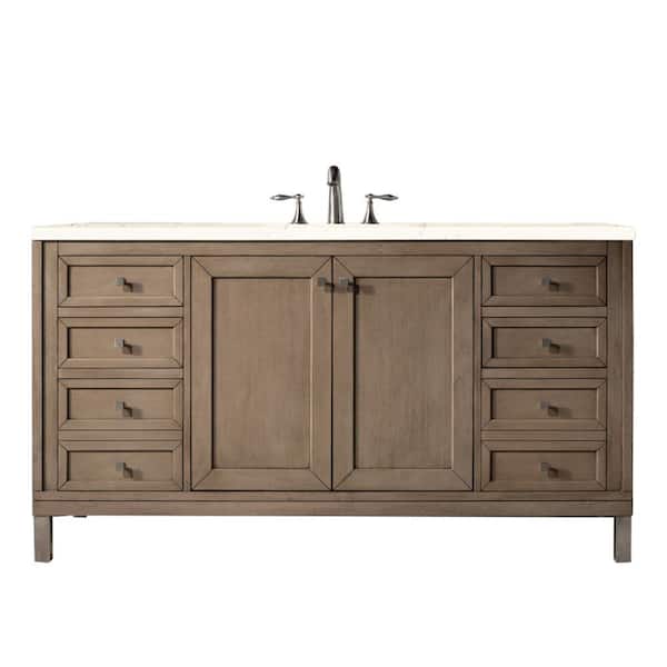 James Martin Vanities Chicago 60 in. W x 23.5 in. D x 33.8 in. H Single Bath Vanity in Whitewashed Walnut with Marfil Quartz Top