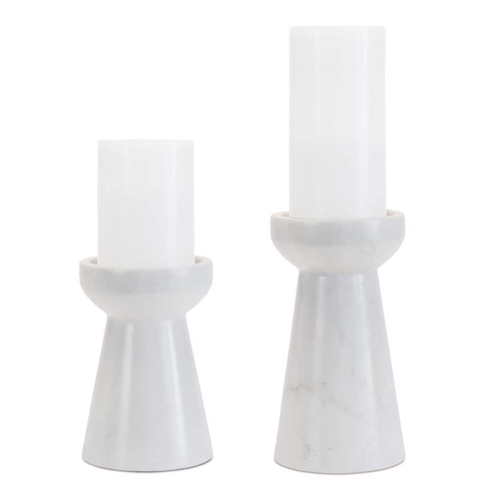 Set of Two White And Gray Marble Tabletop Pillar Candle Holders price history on PriceWatchPro