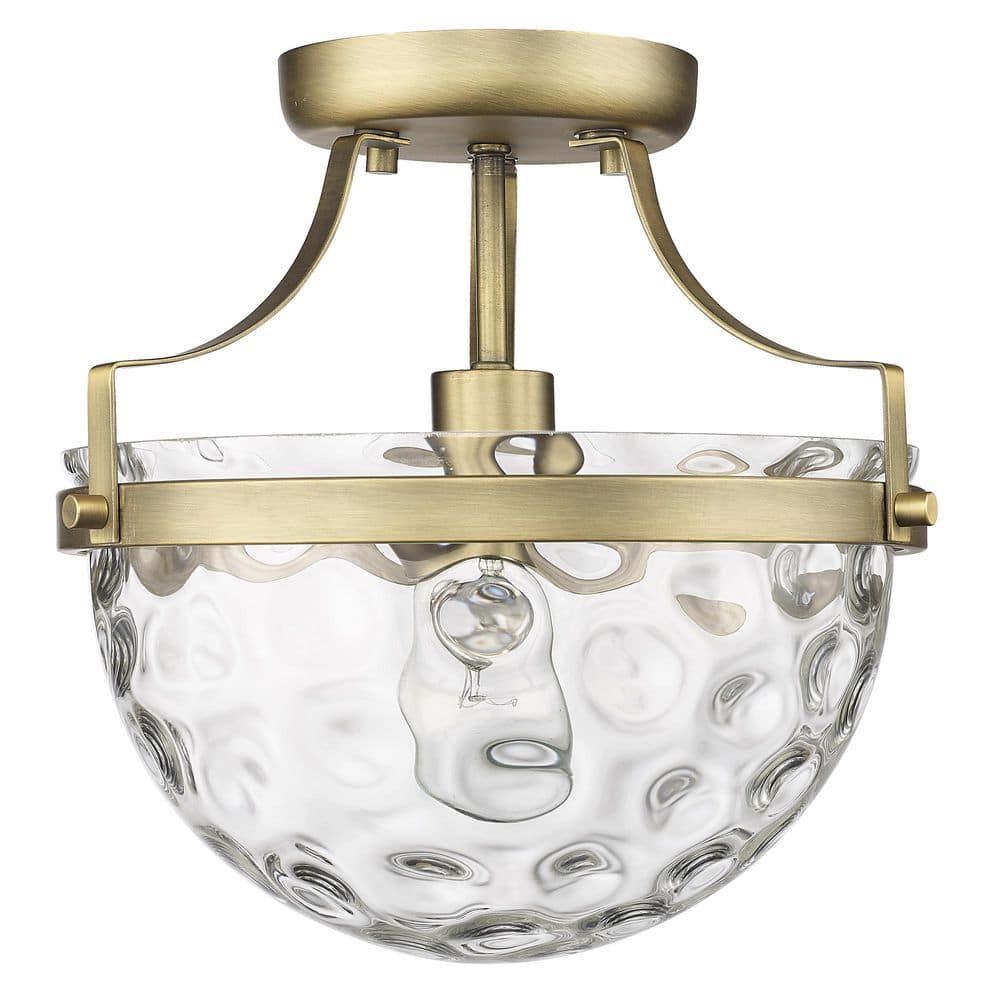 Quinn Antique Brass Glass Semi-Flush Mount Light