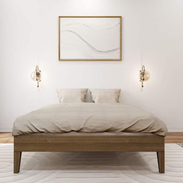 Unbranded Brown, Wood Frame, Full-Size Platform Bed, Matte Walnut