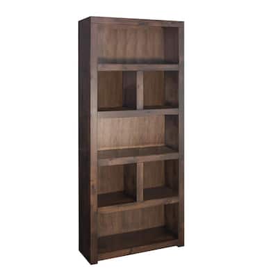 Sausalito 79.38 in. Whiskey Wood 7-Shelf Standard Grand Bookcase