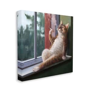 "House Cat Smoking Lounging in Window Pane" by Lucia Heffernan Unframed Animal Canvas Wall Art Print 24 in. x 24 in.