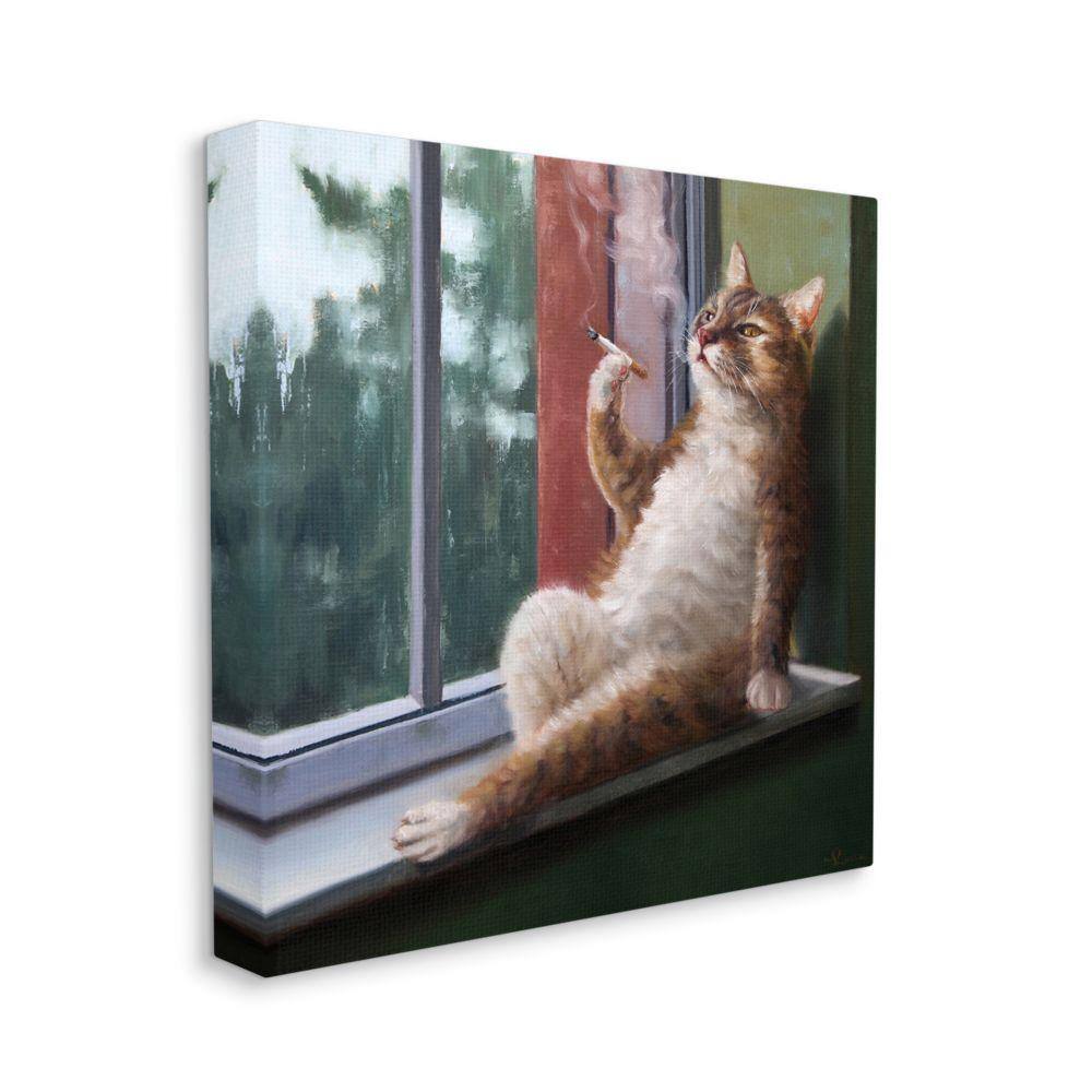 House Cat Smoking Lounging in Window Pane by Lucia Heffernan Unframed Animal Canvas Wall Art Print 30 in. x 30 in. price history on PriceWatchPro