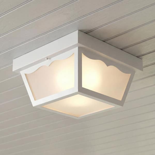 2-Light White Acrylic Shade Traditional Outdoor Close-to-Ceiling Light