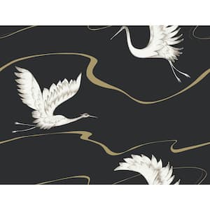 60.75 sq.ft. White Soaring Cranes Wallpaper