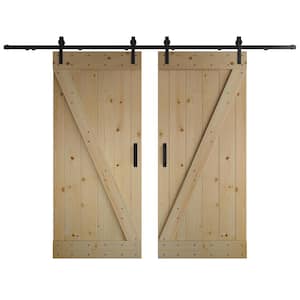 Z Series 72 in. x 84 in. Unfinished DIY Knotty Wood Double Sliding Barn Door With Hardware Kit