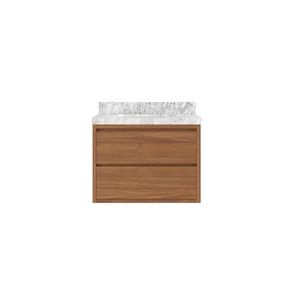 Willow Collections Madison Float 30 in. W x 22 in. D x 36 in. H Single Sink Bath Vanity Center Dark Natural with 2 in. Carrara Marble Top