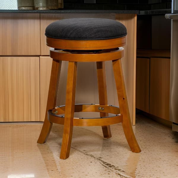 Benjara 24 in. Gray, Brown and Black Backless Wood Frame Bar Stool with Polyster Seat