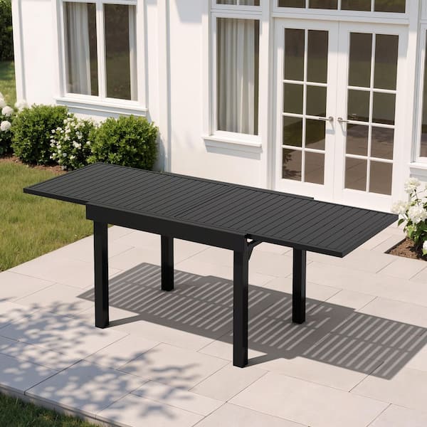 41.3 - 82.7 in. Aluminum Extendable Black Rectangular Outdoor Patio Dining Table Seats 6 - 8