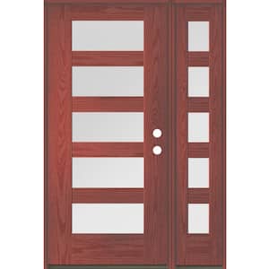 ASCEND Modern 50 in. x 80 in. Left-Hand/Inswing 5-Lite Satin Glass Redwood Stain Fiberglass Prehung Front Door with RSL
