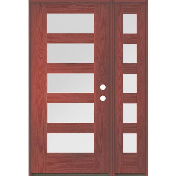 Krosswood Doors ASCEND Modern 50 in. x 80 in. Left-Hand/Inswing 5-Lite Satin Glass Redwood Stain Fiberglass Prehung Front Door with RSL