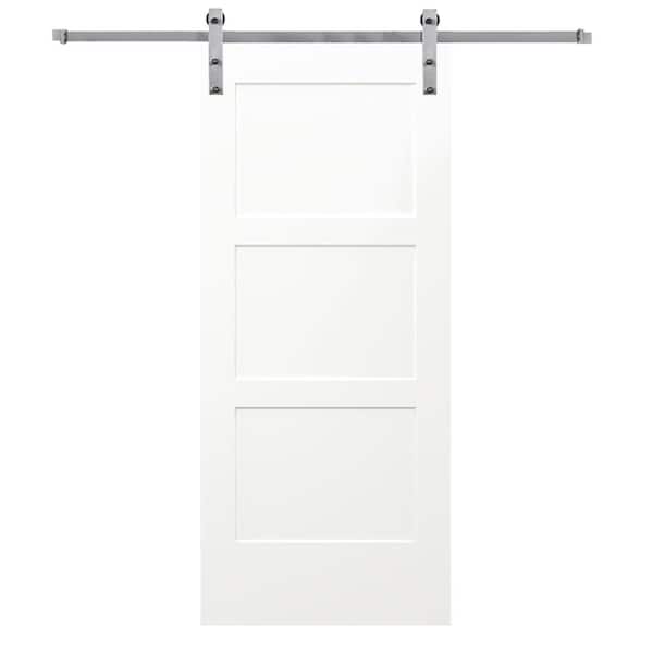 MMI DOOR 36 in. x 80 in. Birkdale Primed Solid Core Composite Sliding Barn Door with Stainless Steel Hardware Kit