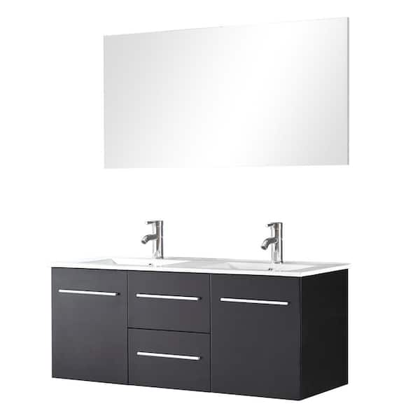 Mediterraneo Regina 48 in. W x 19 in. D x 21 in. H Vanity in Wenge with Ceramic Vanity Top in White with White Basin and Mirror