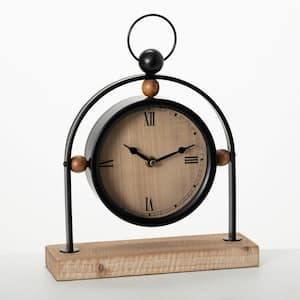 11.75 in. Modern Wood And Black Table Clock