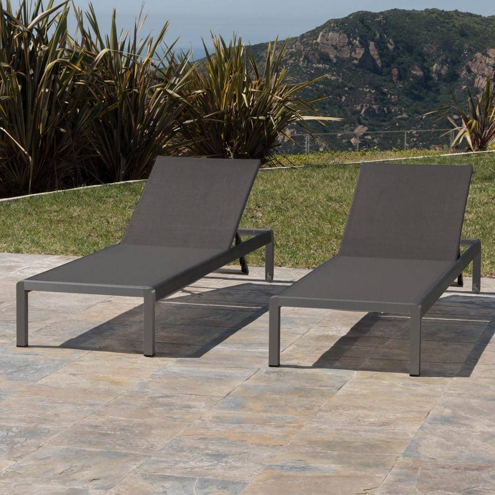 Gray Outdoor Mesh Chaise Lounge (Set of 2)-Modern Design, Rust-Resistant Al