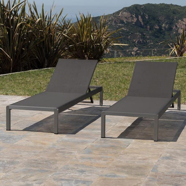 Unbranded Gray Outdoor Mesh Chaise Lounge (Set of 2)-Modern Design, Rust-Resistant Aluminum Frame, Breathable Mesh