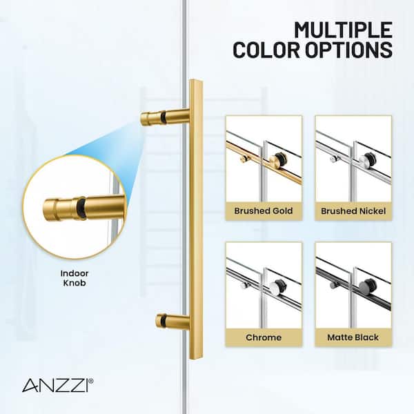 ANZZI Mountain 48 in. Reversible Frameless Sliding Glass Shower
