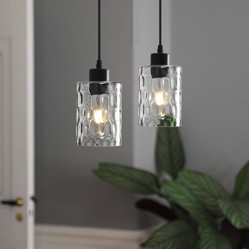 2-Pack 1-Light Matte Black Modern Mini Pendant Light with Cylinder Hammered Glass Shade price history on PriceWatchPro