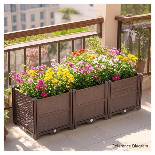 Unbranded Large Brown Outdoor Rectangular Plastic Planter Grow Box Raised  Garden Bed, for Vegetables Herbs Flowers and Succulents JYWP251861