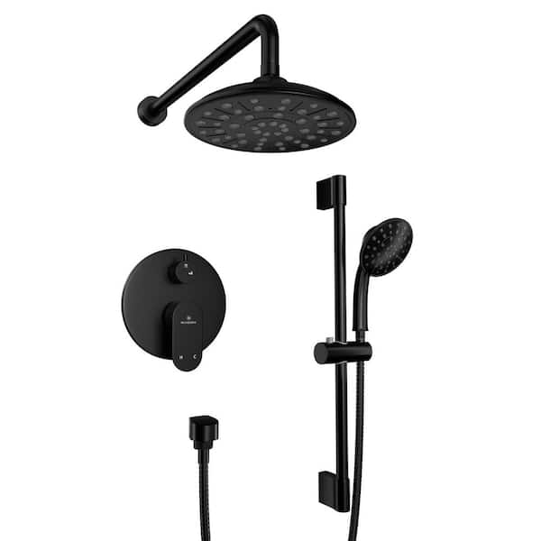 Mondawe Retro Series 3-Spray Patterns with 1.8 GPM 8 in. Rain Wall Mount Dual Shower Heads with Handheld in Matte Black