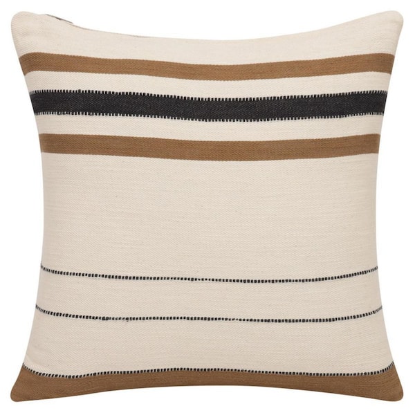 Ivory, Brown Striped Polyester 20 in. x 20 in. Throw Pillow