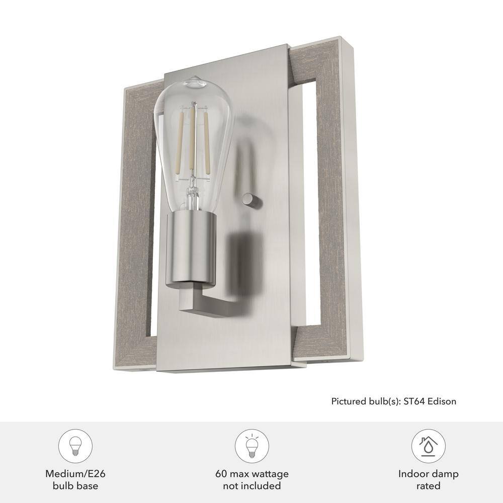 Woodburn Brushed Nickel and Wood Modern Wall Sconce