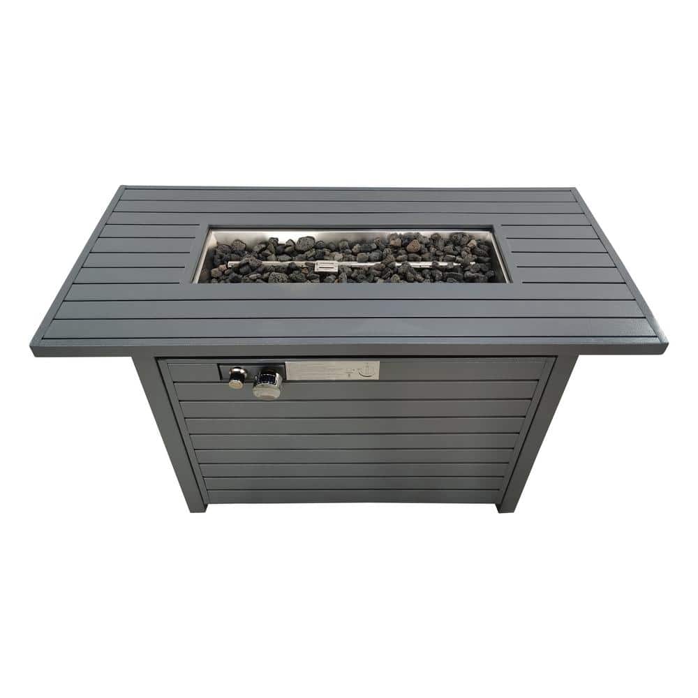 Gray Steel Rectangular Propane Fire Pit Table