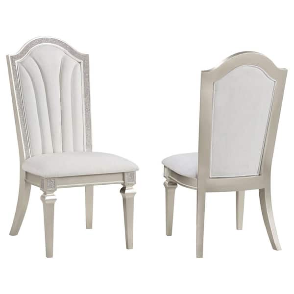 Coaster Evangeline Ivory and Silver Fabric Dining Side Chair with Faux Diamond Trim Set of 2