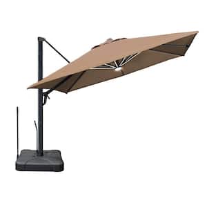 Astra 10 ft. Aluminum Cantilever Solar Tilt Offset Patio Umbrella with LED Lights in Beige