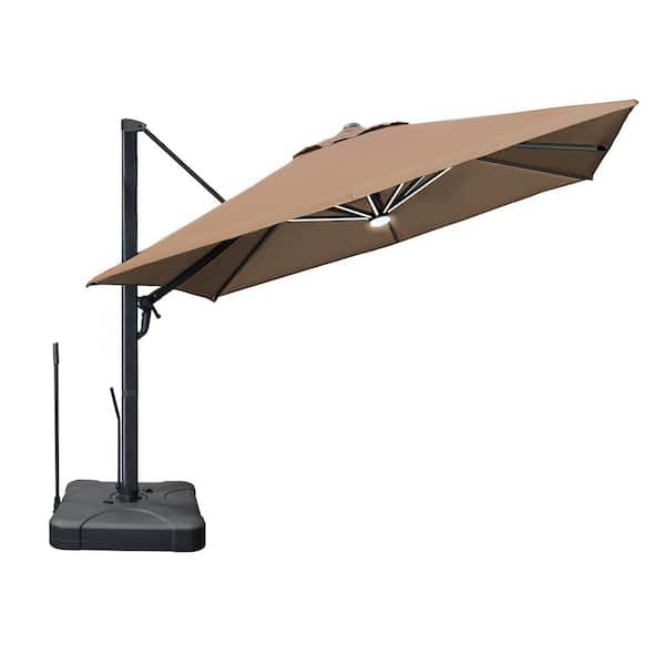 Kinger Home Astra 10 ft. Aluminum Cantilever Solar Tilt Offset Patio Umbrella with LED Lights in Beige